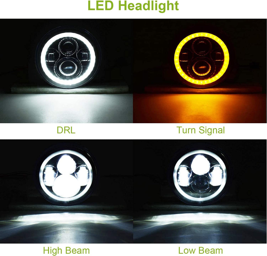 Moclever 7" Round Halo LED Headlights 6000LM for Jeep TJ/JK/CJ