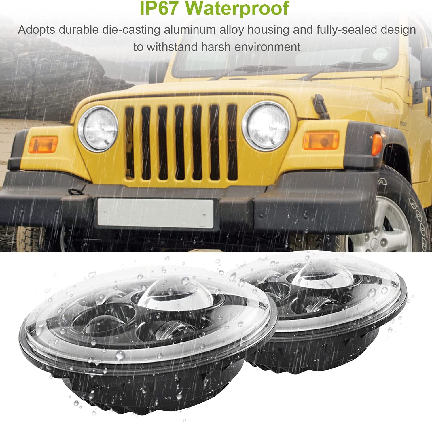 Moclever 7" Round Halo LED Headlights 6000LM for Jeep TJ/JK/CJ