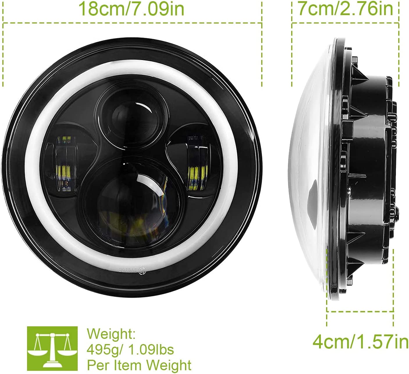 Moclever 7" Round Halo LED Headlights 6000LM for Jeep TJ/JK/CJ