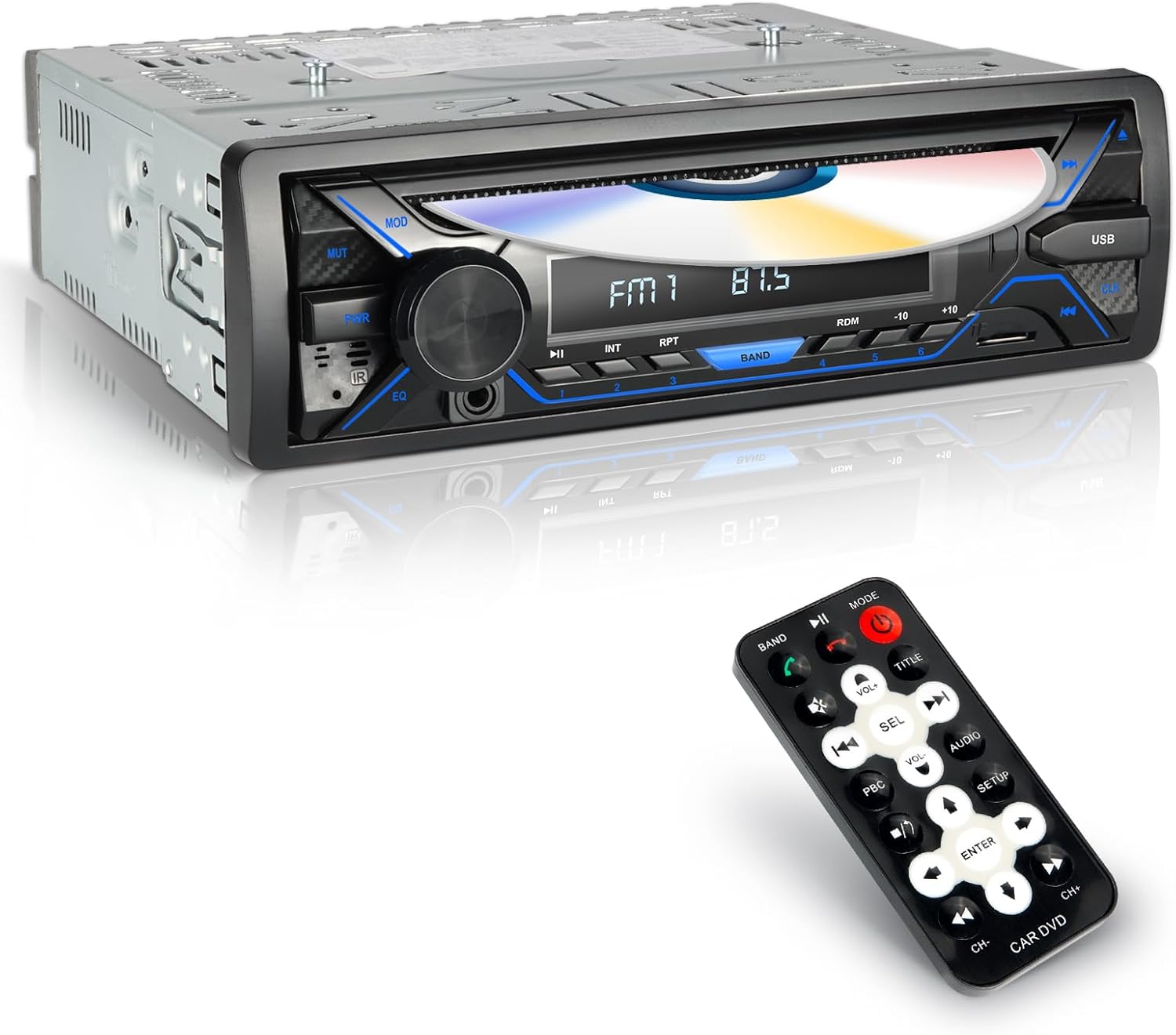 Single Din Car Stereo with CD/DVD Player, Single Din Radio with SD Card/AUX/USB Playback, AM/FM