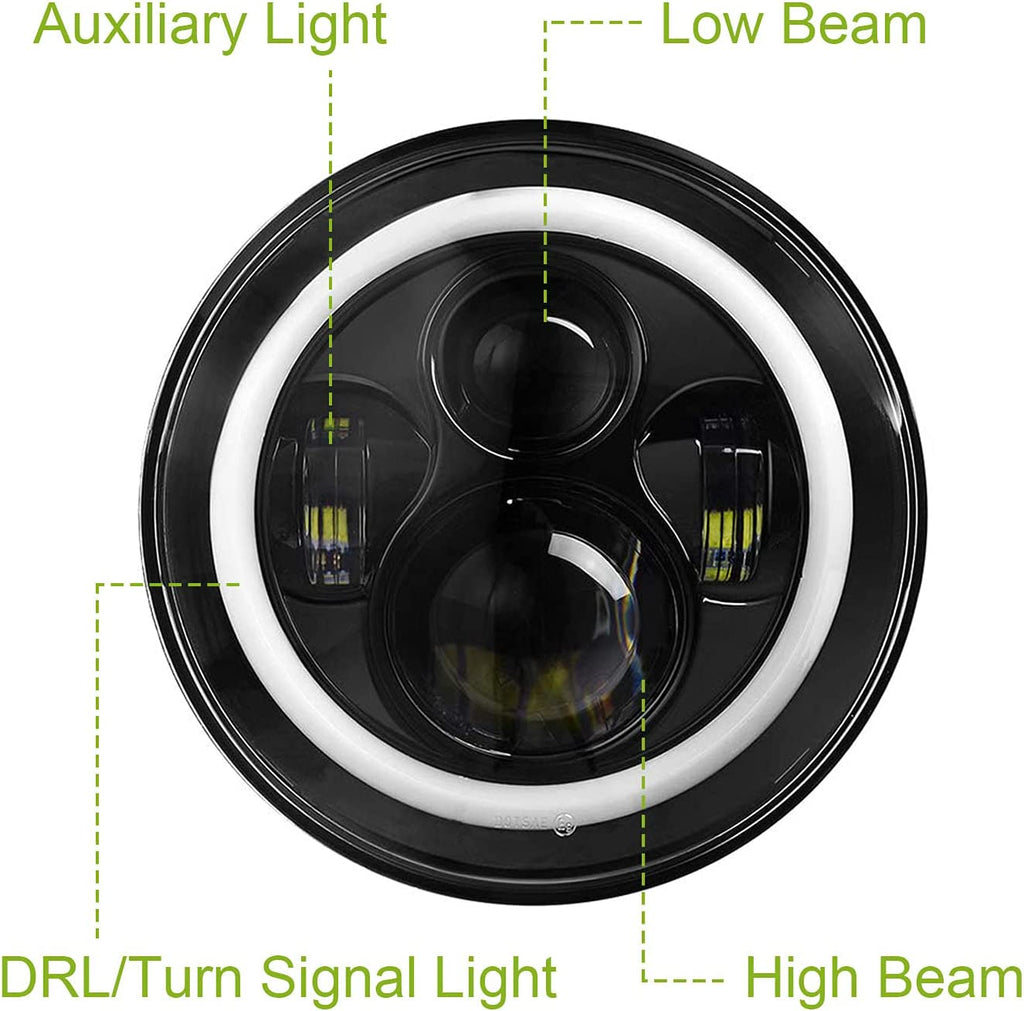 Moclever 7" Round Halo LED Headlights 6000LM for Jeep TJ/JK/CJ