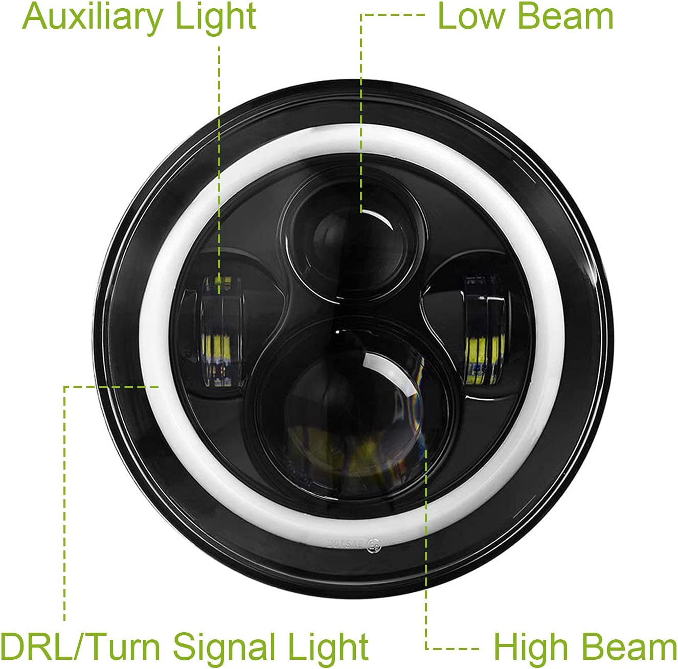 Moclever 7" Round Halo LED Headlights 6000LM for Jeep TJ/JK/CJ