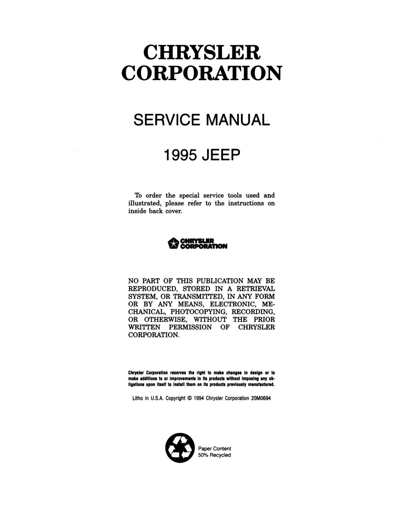 Detroit Iron - 1995 Jeep Cherokee & Wrangler Shop Manual