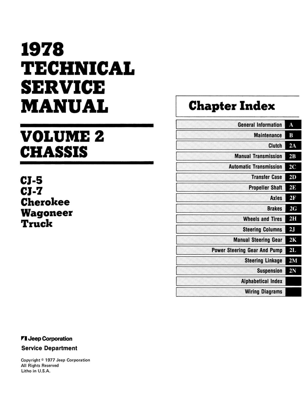 Detroit Iron - 1978 Jeep Technical Service Manual (3 Volumes) - Includes 11x26 Wiring Diagrams