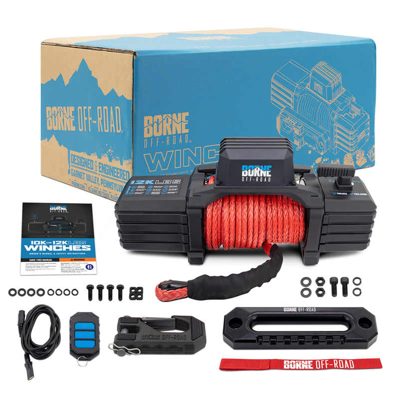 Borne Off-Road 12K Winch - Red Synthetic Rope BNWN-12-SRD