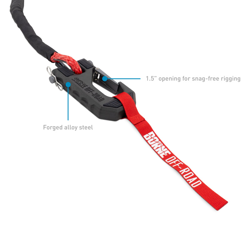 Borne Off-Road Winch Hook - 3/8in Rope - Hand Strap - Red BNWN-SR-38-85KRD