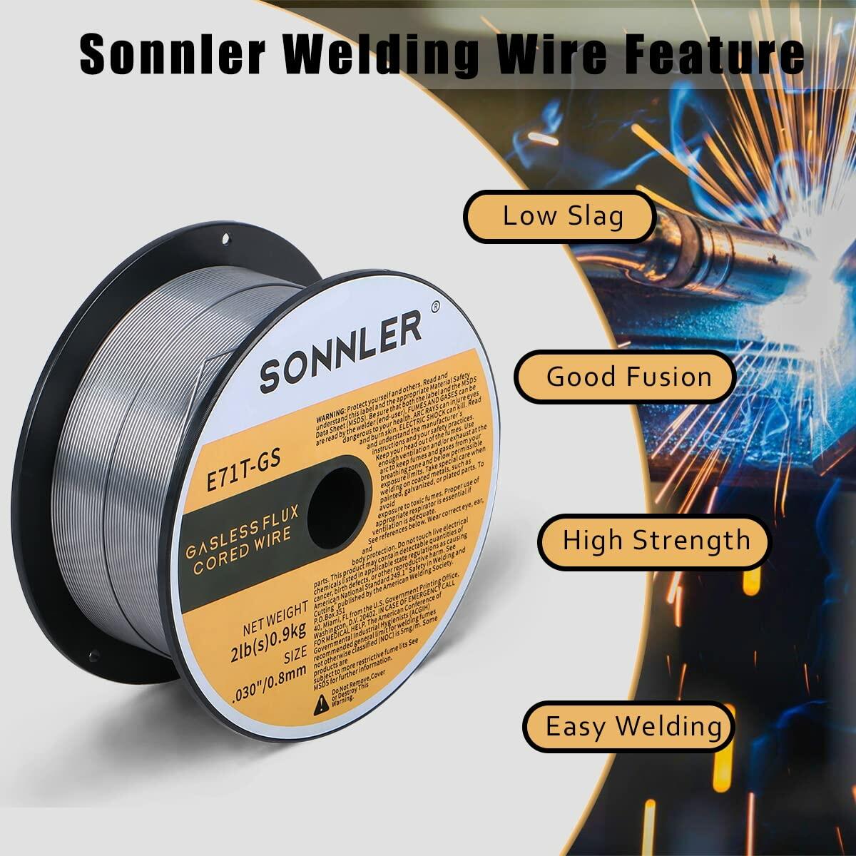 SONNLER Flux Core Welding Wire E71T-GS .030 0.8mm 2LB Carbon Steel