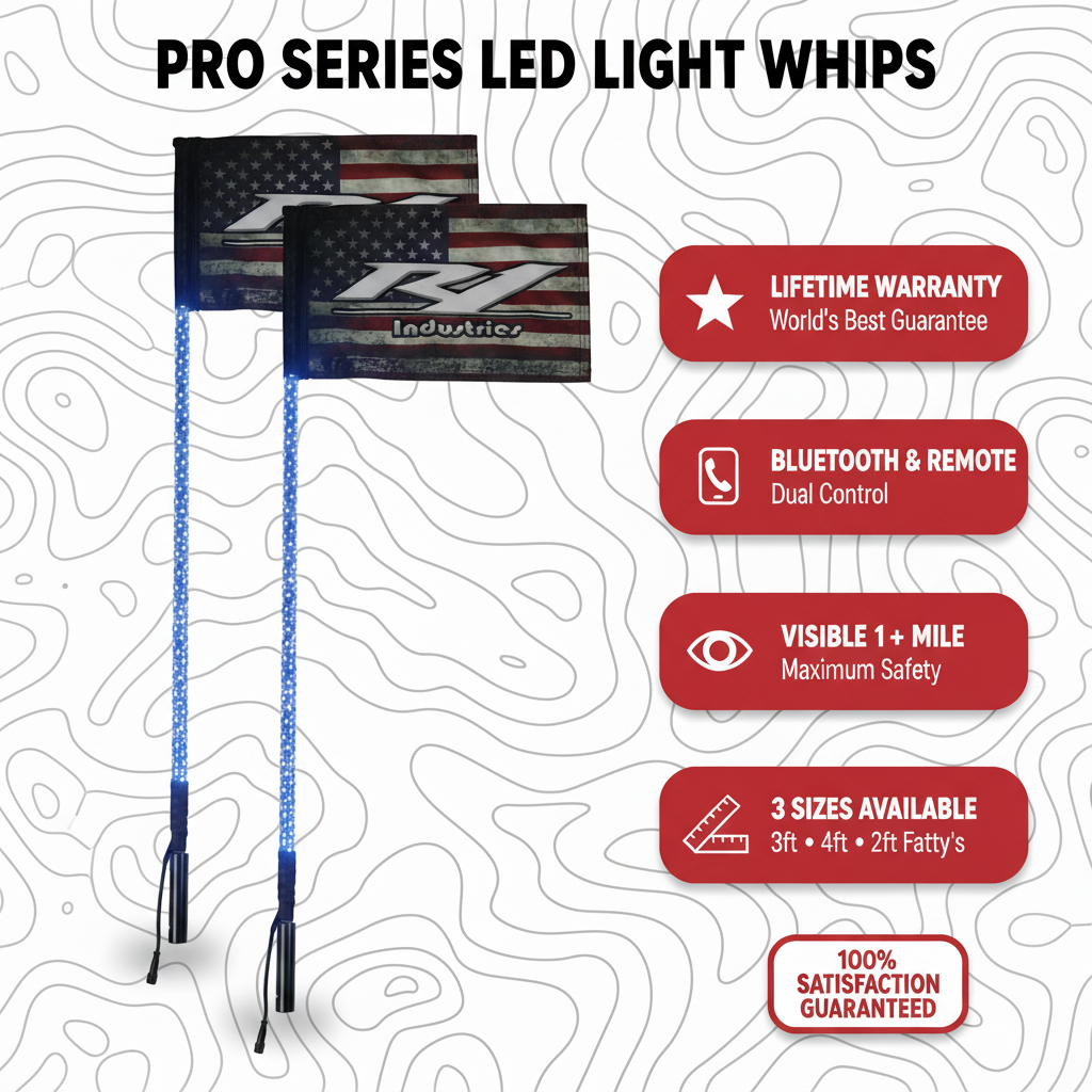Pro Series LED Light Whips | Bluetooth & Remote | No Questions Asked Lifetime Warranty | 2ft Fatty, 3ft & 4ft | Pair